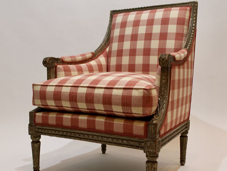 Complete renovation of a Louis XVI armchair - Fabric by the publisher Pierre Frey, double piping Houles finish