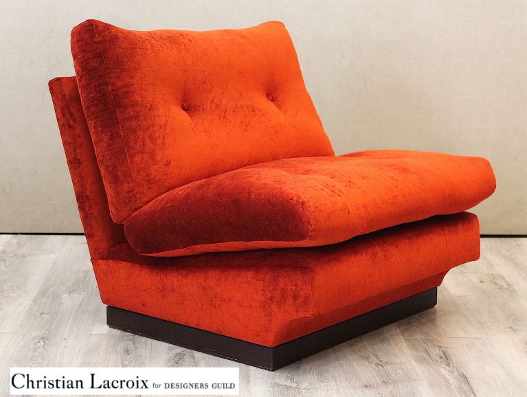 Réfection d'un fauteuil rétro Années 1960 - Tissu Christian Lacroix édité par Designers Guild velours Monceau - Brandy